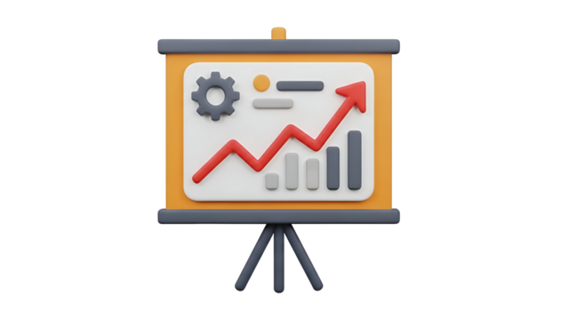 A 3d rendering of a presentation board displaying a chart with upward growth - Powered by Adobe