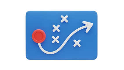 A 3d render of a strategic path icon showing a plan to navigate around obstacles and achieve a business goal.