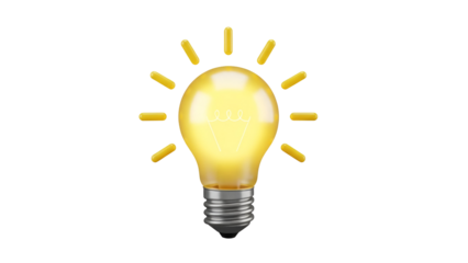 A glowing light bulb icon in 3d rendering against a black background, representing a bright idea