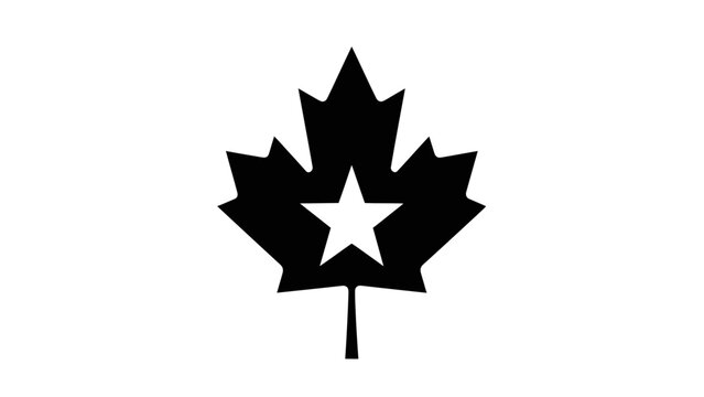 A black silhouette of a maple leaf with a white star on a plain white background.