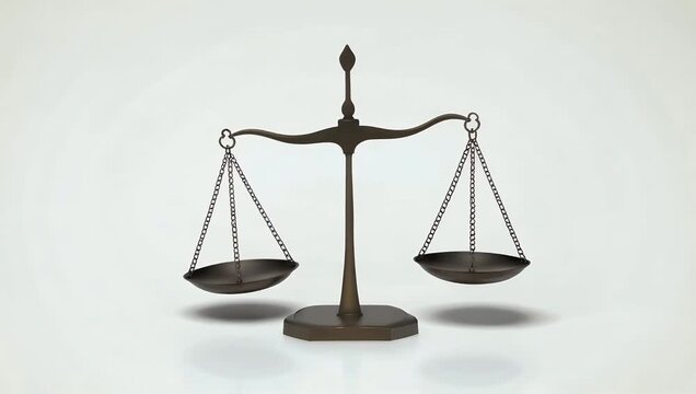 Vector style 2D animation of a scale icon in 4K isolated on white representing justice law and balance suitable for legal corporate or educational motion graphics