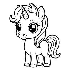 Fototapeta premium Cute cartoon unicorn vector illustration for kids coloring book page and learning material design asset