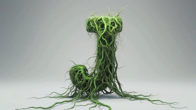 Cinematic Organic Growing Roots Letter J 3D Animation &ndash; Nature Ecology Typography Resource
