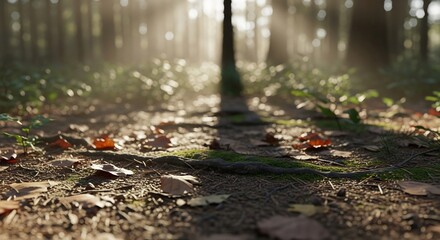 Obraz premium Sunlit Forest Floor - A Serene Path Through Natures Embrace.