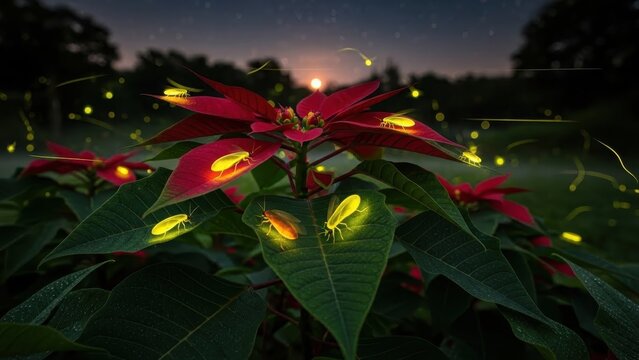 Night bloom of a radiant poinsettia