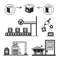 Industrial Production and Packaging Process Icons factory manufacturing