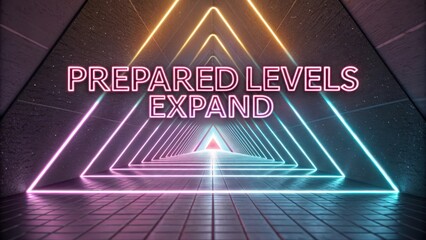 Expanding neon triangle tunnel with motivational text overlay