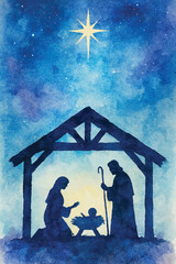 Obraz premium watercolor silhouette holy christmas night background