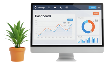 A modern business dashboard displaying financial data and charts on a computer monitor