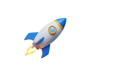 A stylized 3d rocket taking off, representing launch, startup, or new beginning