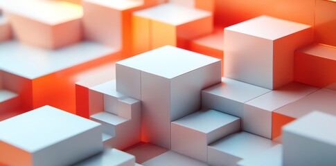 Abstract Geometric White and Orange Cubes in Modern 3d Composition