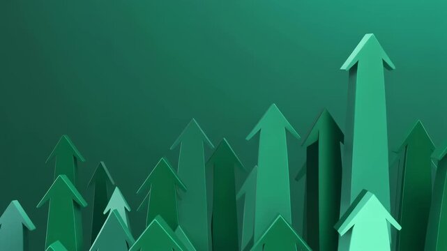 A panoramic banner showing a group of green arrows moving upwards. This represents financial growth, stock market trends and positive development. Leader arrow outperforming the competition