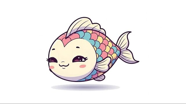 Adorable Cartoon Fish with Big Eyes and Colorful Scales in a Playful Animation Sequence
