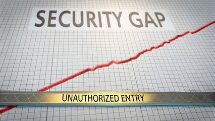 A visual representation of a growing security gap and unauthorized entry on a financial graph, highlighting rising risks.