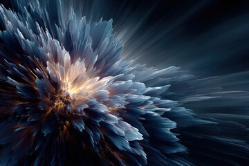 Obraz premium A spectacular abstract composition reminiscent of an explosion of light or a fantasy flower with sharp, feathery petals. 