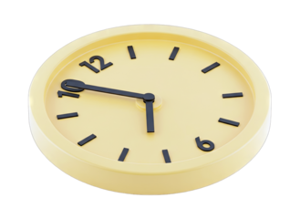 Yellow Clock Showing Time at 9:30 AM - Isolated on White