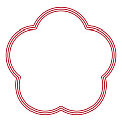 梅の花のイラスト素材　和柄　背景透過　白地に3本線　赤色
