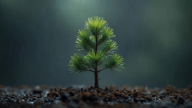 Young Pine Sapling for Arbor Day Reforestation
