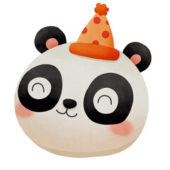 Cute panda wearing a party hat. Watercolor winter animal face.