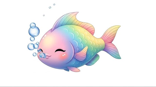Animated colorful fish with expressive eyes creating playful aquatic scenes