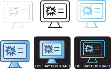 Collection of stylized computer monitor icons showcasing a burst of light, representing digital communication and information sharing