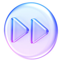 Translucent fast forward icon with glossy glassmorphism finish and smooth gradient lighting. Designed for modern media navigation, UI controls, and digital playback systems