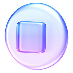 Clean translucent stop icon rendered in glassmorphism style with soft gradients. Suitable for media controls, playback interfaces, and modern digital UI designs