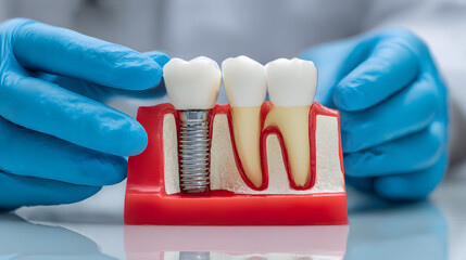 Dental Excellence: A precise dental model showcases the meticulous artistry of restorative dentistry, emphasizing the integration of implants and the restoration of natural teeth.