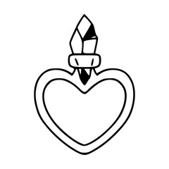 heart shaped magic potion bottle, romantic elixir vector illustration