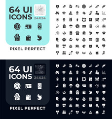 Donations glyph ui icons set for day and night mode. Non profit organization activity. Voluntary support. Black solid symbols vector iconset. User interface elements collection, pixel perfect