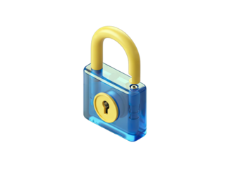 Transparent Blue Padlock Isolated on White Background