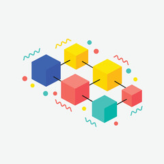 Isometric Network of Colorful Cubes with Connected Lines.