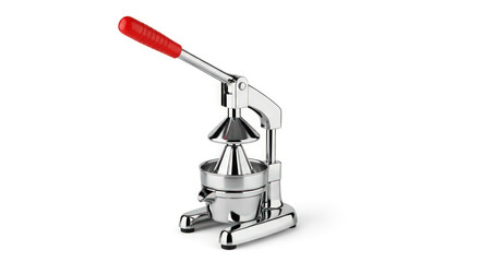 Fototapeta premium Manual fruit juicer with red handle on white background