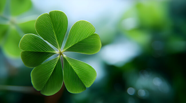 A vibrant close-up of a four-leaf clover, symbolizing luck and hope among lush green foliage, capturing nature's beauty and serenity.