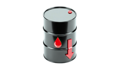 Oil Barrel with Red Drop and Down Arrow, on White Background