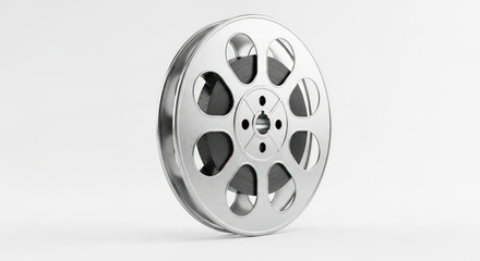 Fototapeta premium Close-up of a silver alloy wheel against a plain white background.
