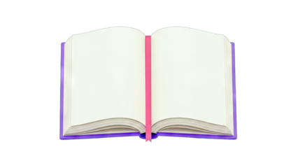Open Book with Blank Pages and Bookmark on White Background