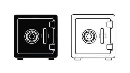 Safe deposit box icon set in black and white line art style