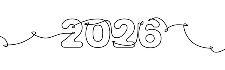 New year poster card continuous doodle 2026 illustration hand draw