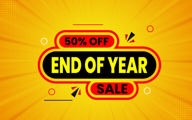 End of year sale banner, Sale banner promotion template design with orange and red background.