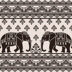 	
Traditional Thai Elephants with Brown Pattern in damask Seamless Vector Design for Textile, Decor, and Cultural Projects