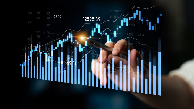 A person analyzes financial data with a pen, highlighting a candlestick chart, as they examine market trends and investment opportunities in a digital workspace. Scalp - Powered by Adobe