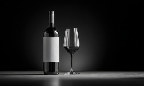 A bottle of wine and a wine glass are on a table