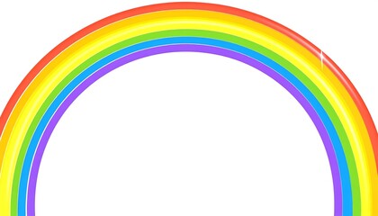 A vibrant rainbow arcs across a white background, displaying bands of spectral colors