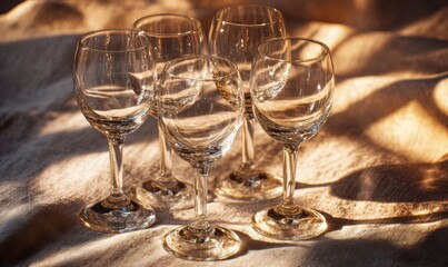 A group of wine glasses are sitting on a table