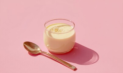 A spoon is in a glass of white liquid