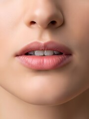 Obraz premium Natural Bare Lips Close-up Showing Healthy Skincare and Smooth Skin Texture