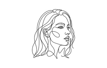 Continuous one line drawing of Woman face profile with long hair, Portrait female beauty concept vector illustration, on transparent background.