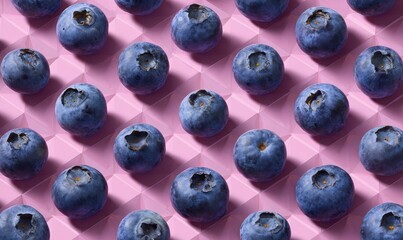 A close up of blueberries on a pink background