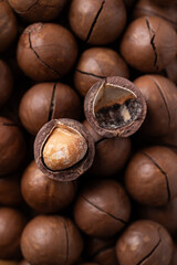 Macadamia nuts texture background, Top view